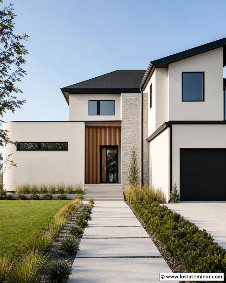 Off White Modern House With Black Shingles - 30 Off White House Design With Shingles Ideas