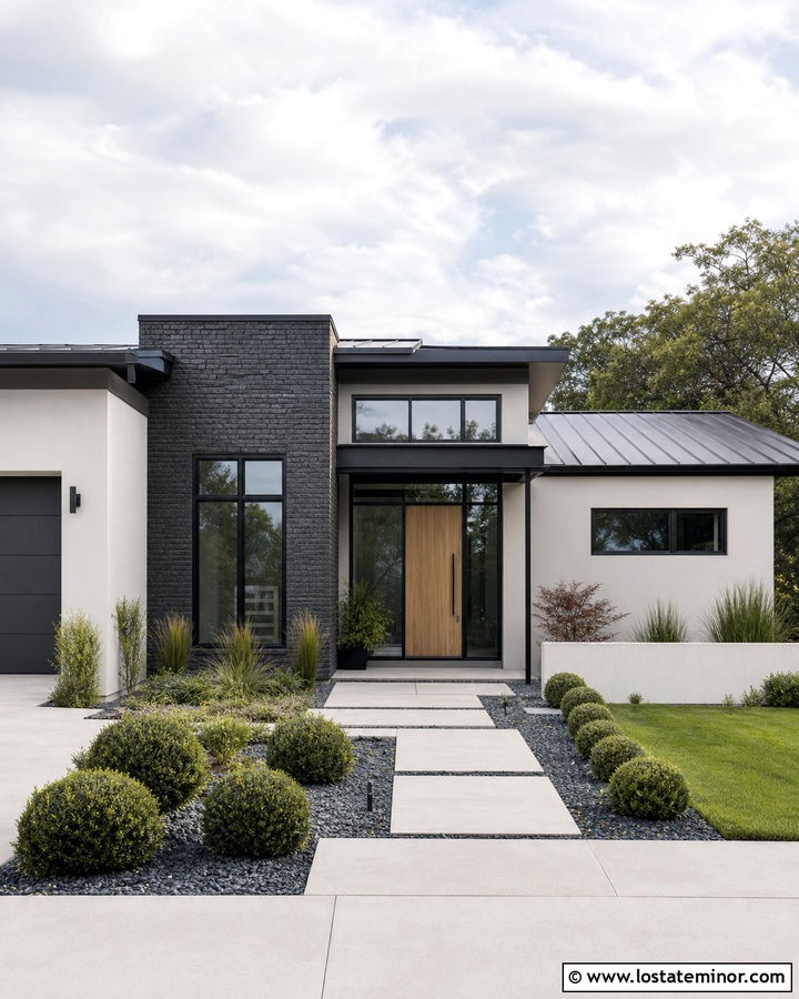 Off White Modern House With Brick Accent Wall - 30 Off White House Design With Brick Accents Ideas