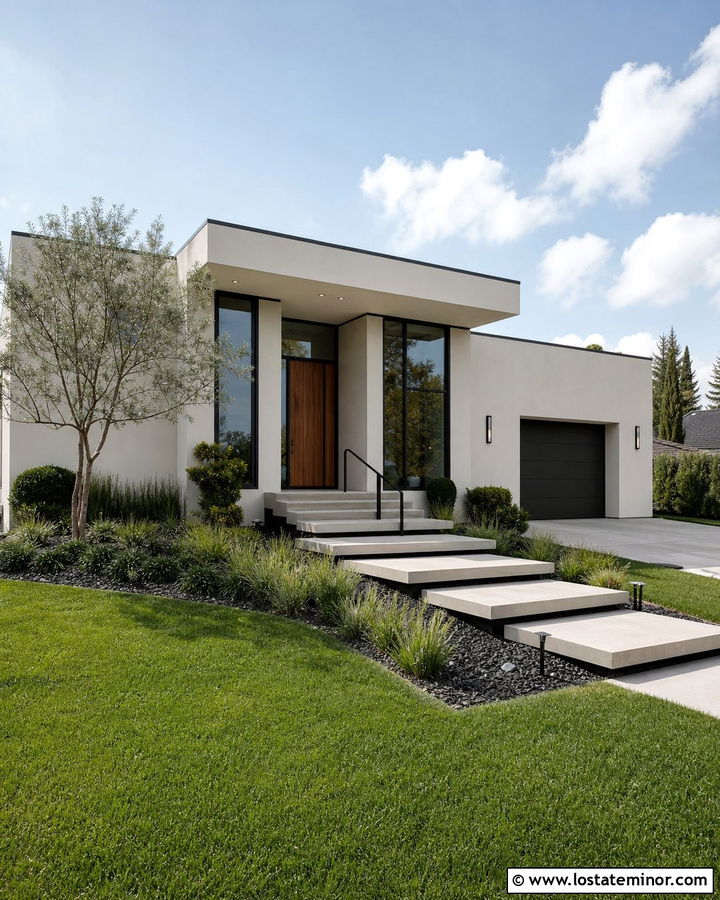 Off White Modern House With Cantilevered Steps - 30 Off White House Design With Steps Ideas