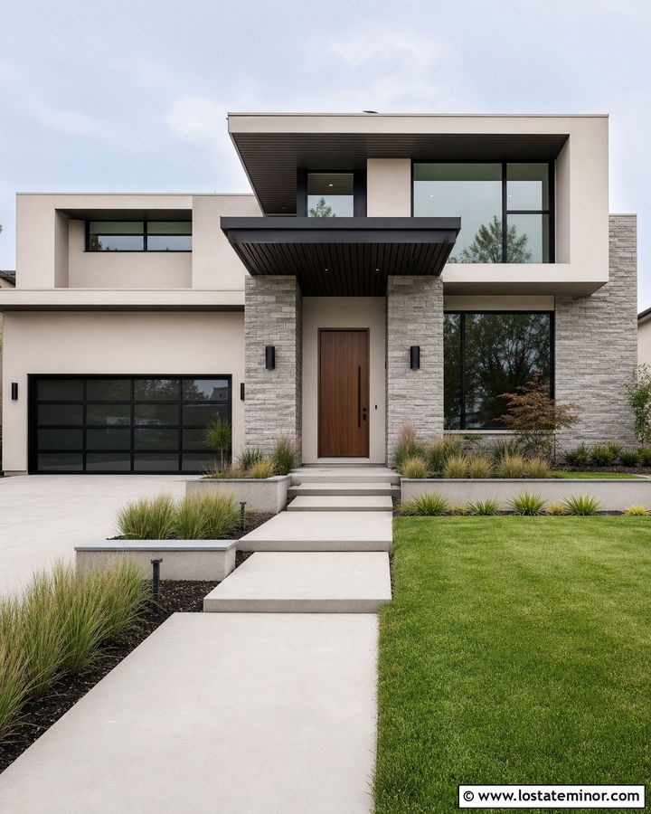 Off White Modern House With Charcoal Slat Ceiling - 30 Off White House Design With Porch Ceiling Ideas