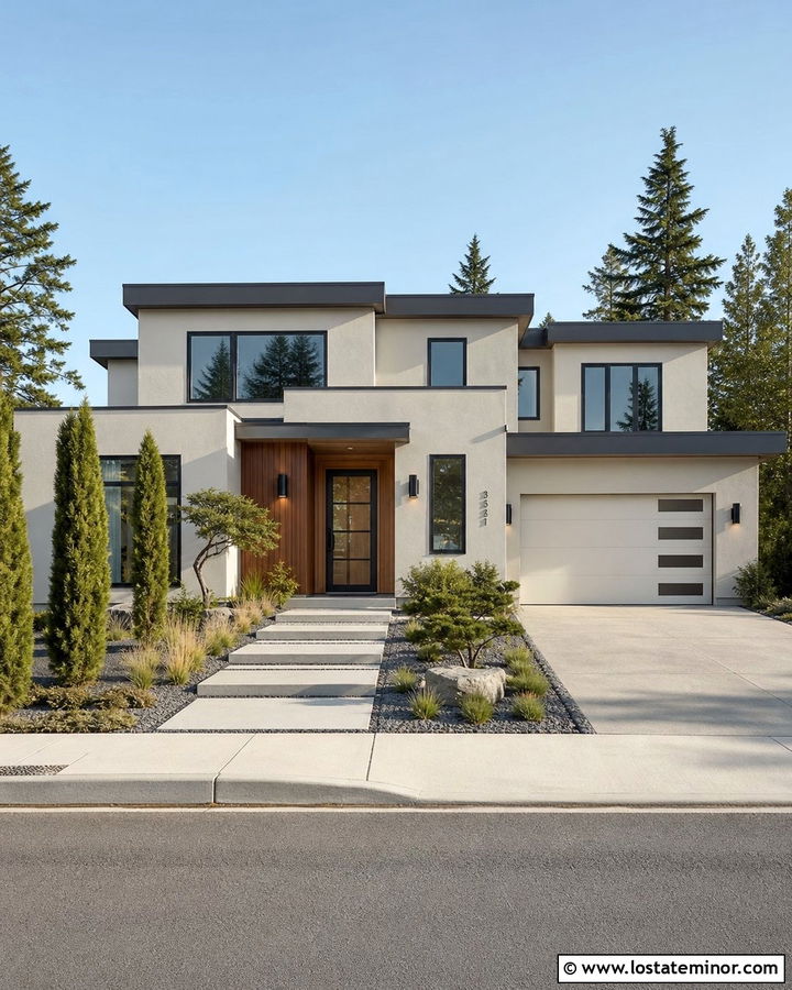 Off White Modern House With Cylinder Lights - 30 Off White House Design With Light Fixtures Ideas