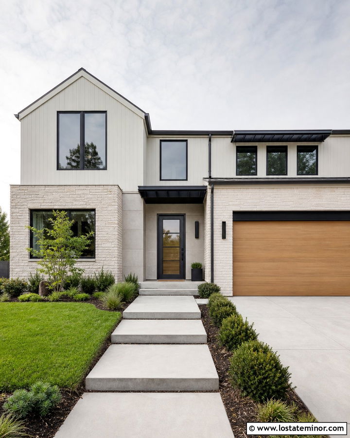 Off White Modern House With Dark Gray Storm Door - 30 Off White House Design With Storm Door Ideas