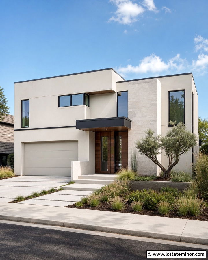 Off White Modern House With Flat Awning - 30 Off White House Design With Awning Ideas