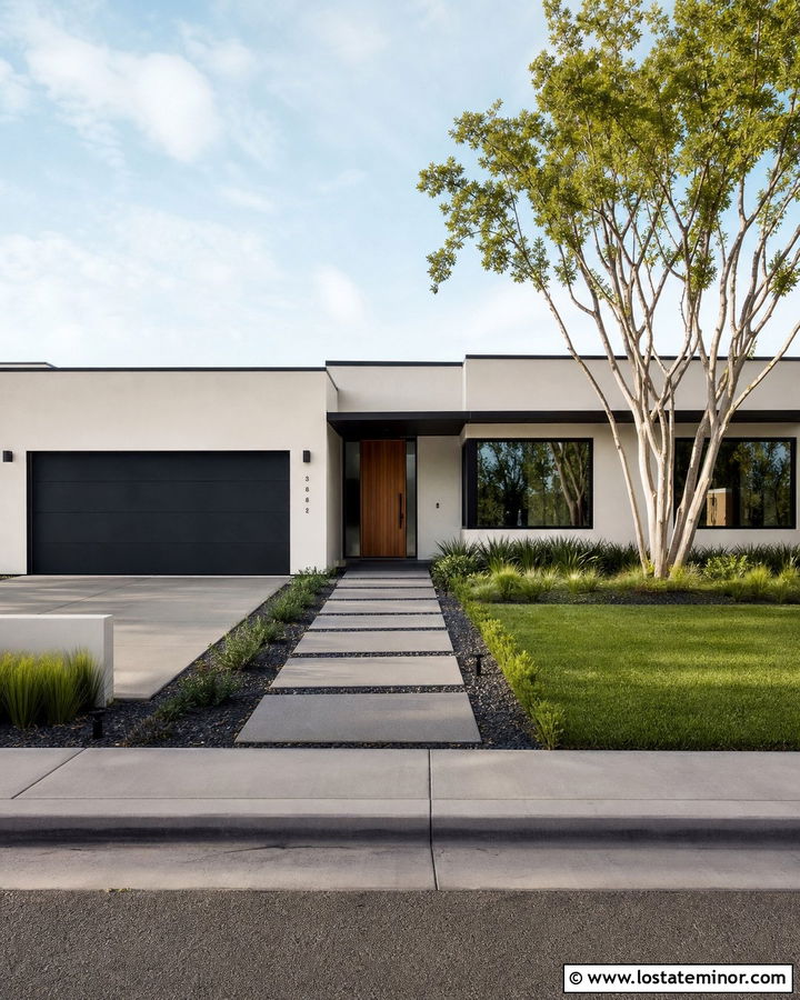 Off White Modern House With Floating Paver Walkway - 30 Off White House Design With Walkway Ideas