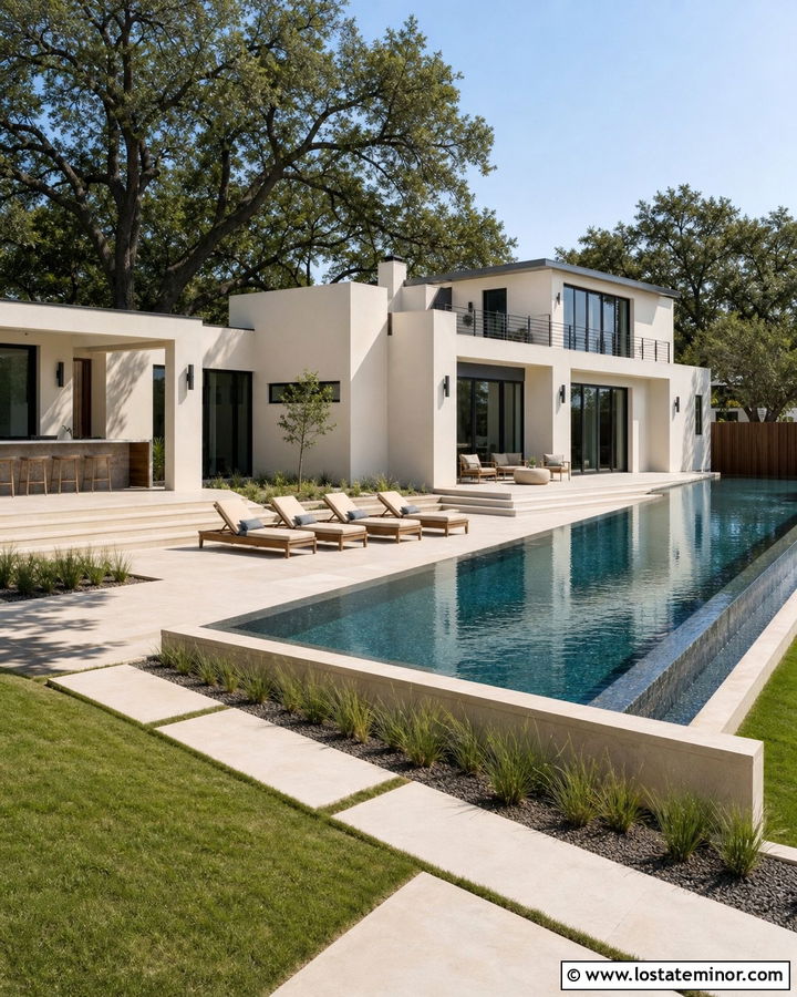 Off White Modern House With Infinity Pool - 30 Off White House Design With Swimming Pool Ideas