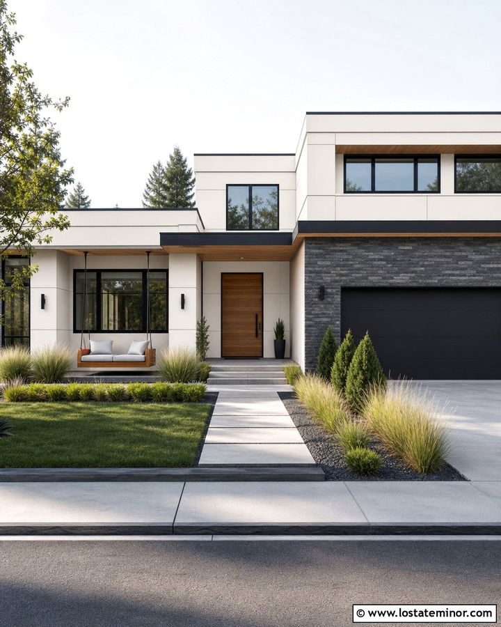 Off White Modern House With Minimalist Swing - 30 Off White House Design With Swing Ideas