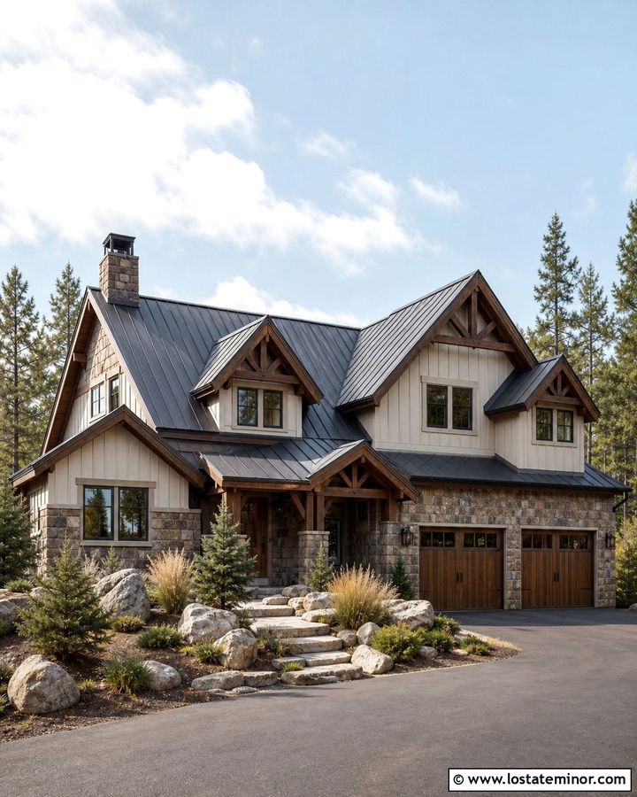 Off White Mountain House With Rustic Dormers - 30 Off White House Design With Dormers Ideas