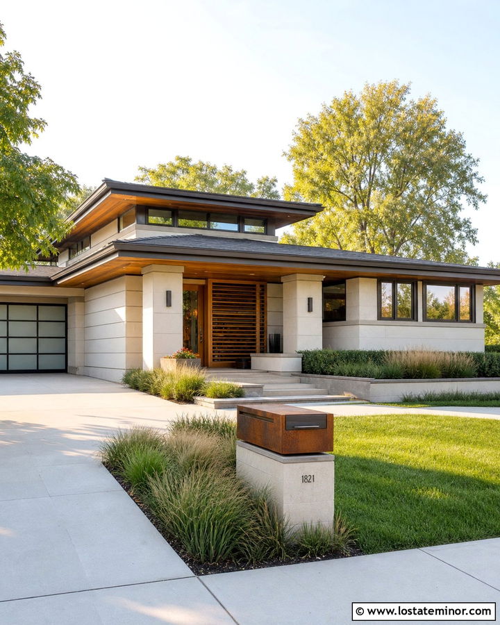 Off White Prairie House With Corten Mailbox - 30 Off White House Design With Mailbox Ideas