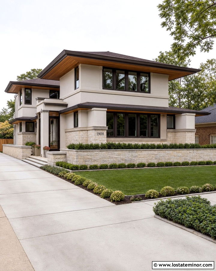 Off White Prairie House With Horizontal Numbers - 30 Off White House Design With House Numbers Ideas