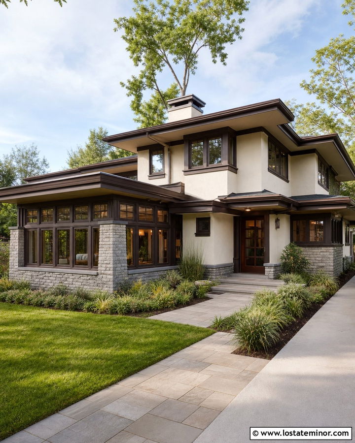 Off White Prairie House With Low Roof Sunroom - 30 Off White House Design With Sunroom Ideas