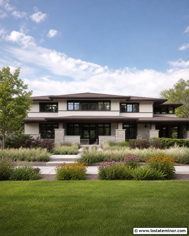 Off White Prairie House With Ornamental Grasses - 30 Off White House Design With Landscaping Ideas
