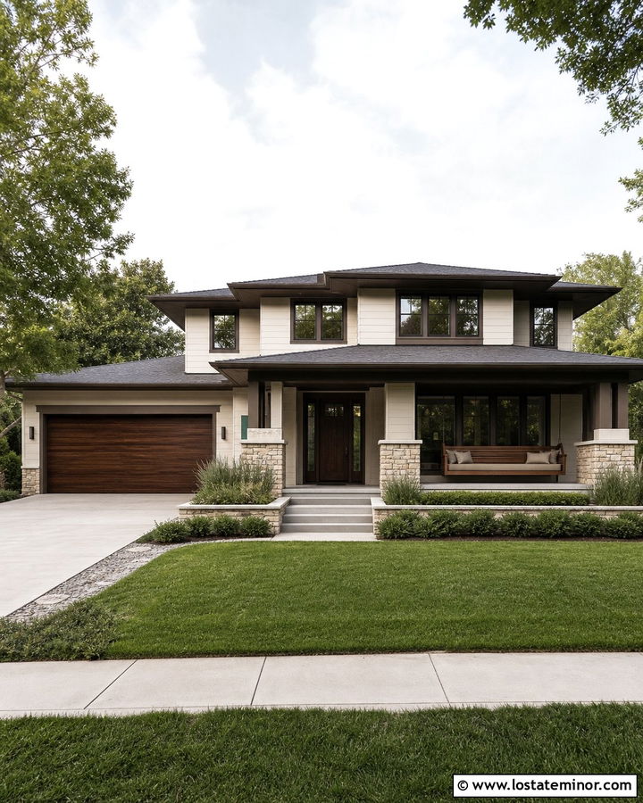 Off White Prairie House With Slatted Swing - 30 Off White House Design With Swing Ideas