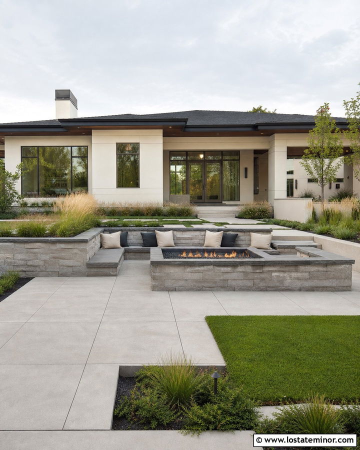 Off White Prairie House With Sunken Fire Pit - 30 Off White House Design With Backyard Ideas