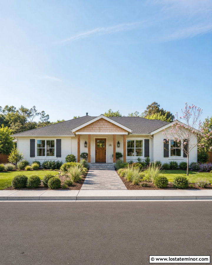 Off White Ranch House With Cedar Shake Entry - 30 Off White House Design With Cedar Shake Ideas