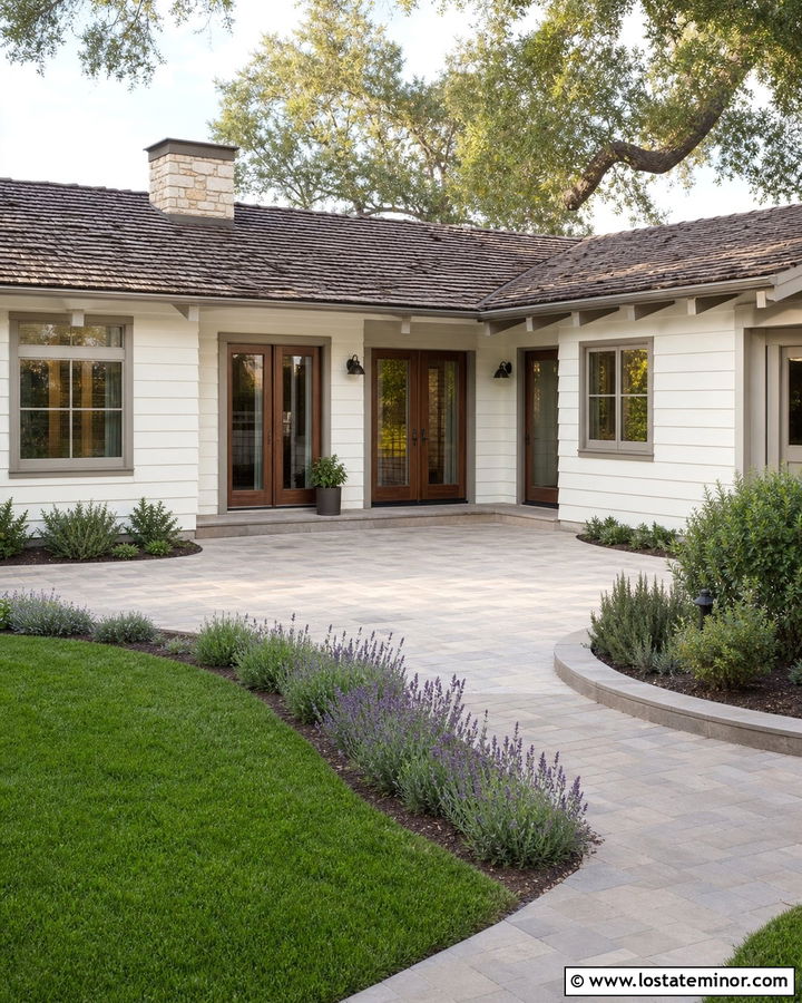 Off White Ranch House With Paver Patio - 30 Off White House Design With Backyard Ideas