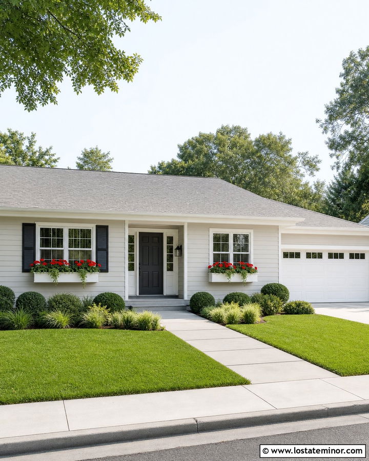 Off White Ranch House With White Window Boxes - 30 Off White House Design With Window Boxes Ideas
