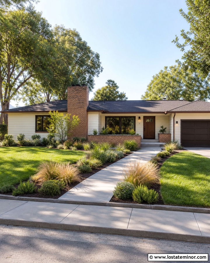 Off White Ranch House With Wide Brick Chimney - 30 Off White House Design With Chimney Ideas