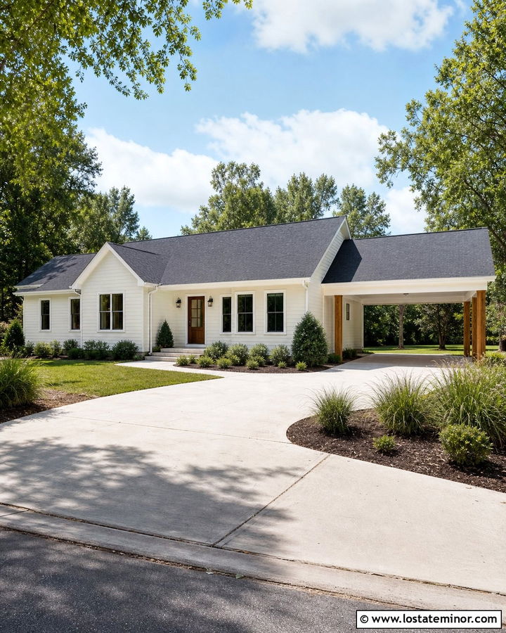 Off White Ranch House With Wood Carport - 30 Off White House Design With Carport Ideas