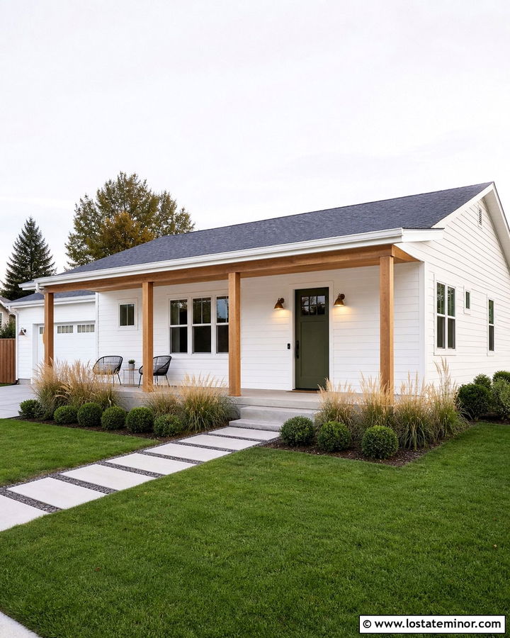 Off White Ranch With Extended Front Porch - 30 Off White House Design With Front Porch Ideas