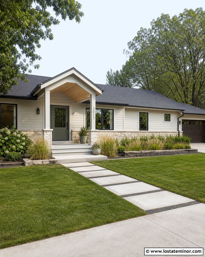 Off White Ranch With Light Wood Porch Ceiling - 30 Off White House Design With Porch Ceiling Ideas