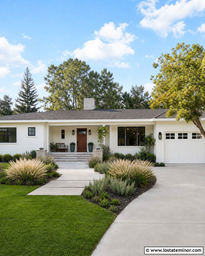 Off White Ranch With Sage Green Porch Ceiling - 30 Off White House Design With Porch Ceiling Ideas