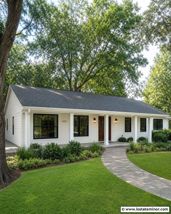 Off White Ranch With Square Porch Columns - 30 Off White House Design With Porch Columns Ideas