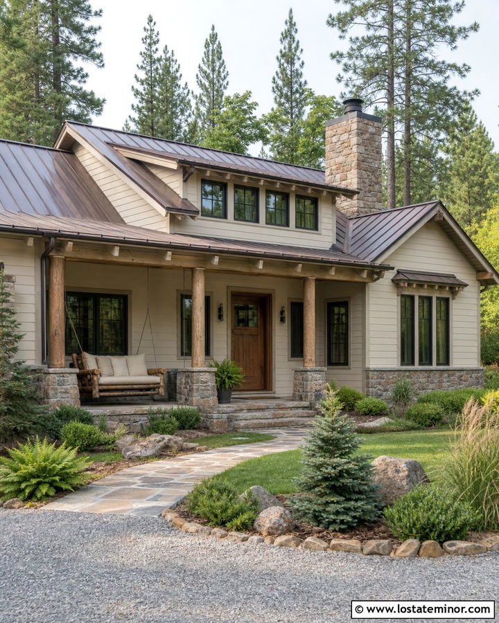 Off White Rustic House With Log Swing - 30 Off White House Design With Swing Ideas
