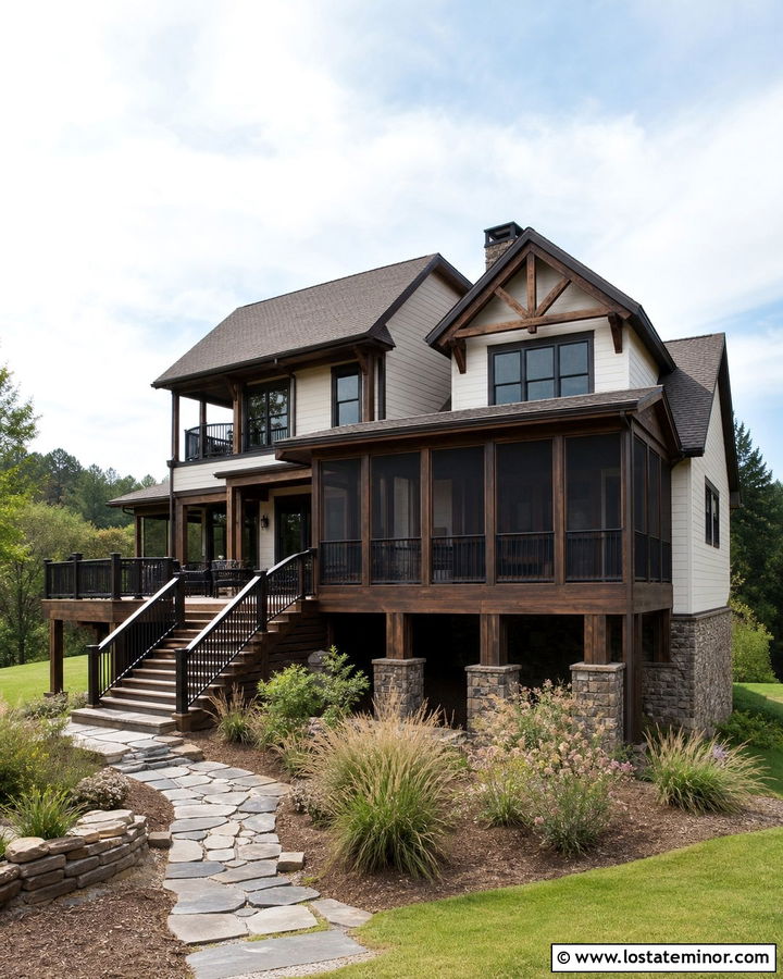 Off White Rustic House With Screened Deck - 30 Off White House Design With Backyard Ideas