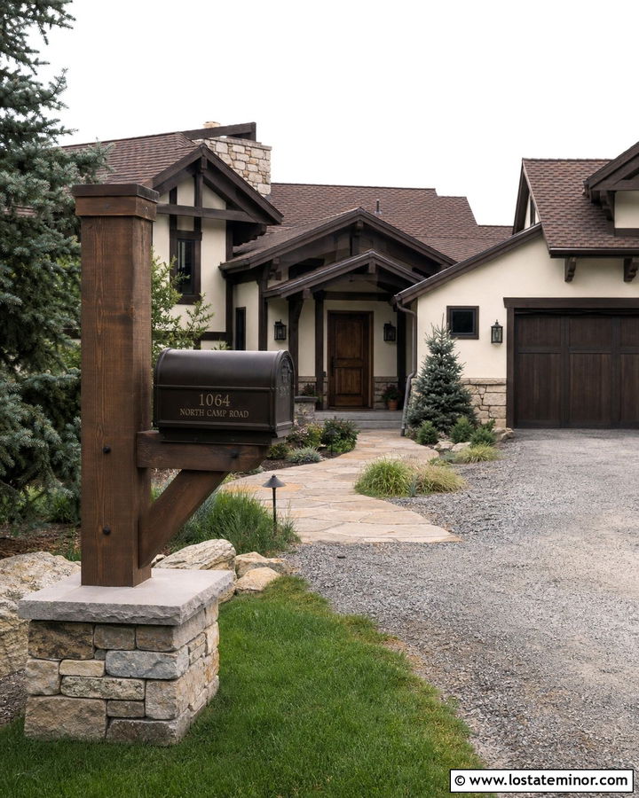 Off White Rustic House With Timber Mailbox - 30 Off White House Design With Mailbox Ideas