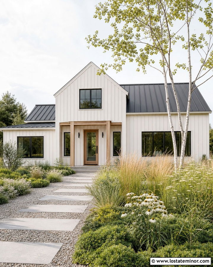 Off White Scandinavian House With Meadow Landscaping - 30 Off White House Design With Landscaping Ideas