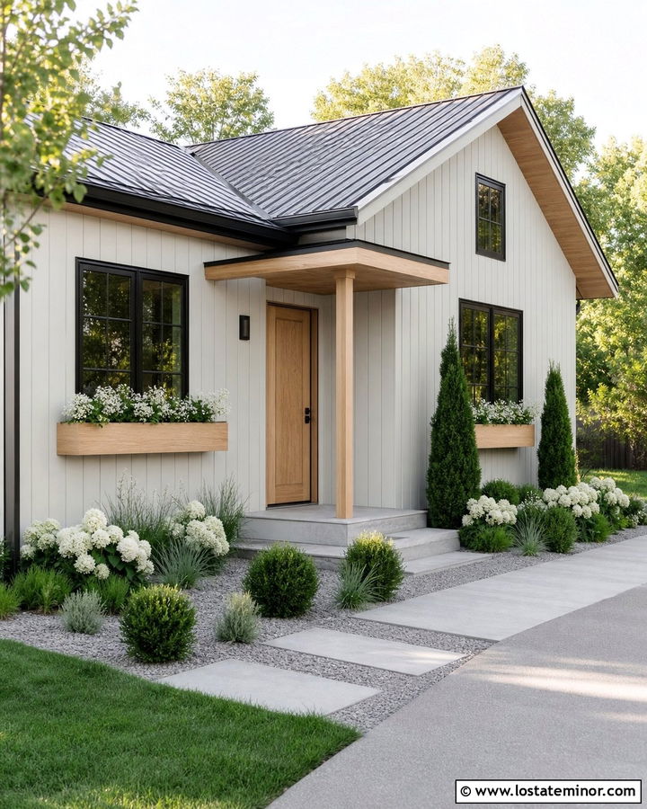 Off White Scandinavian House With Wood Window Boxes - 30 Off White House Design With Window Boxes Ideas