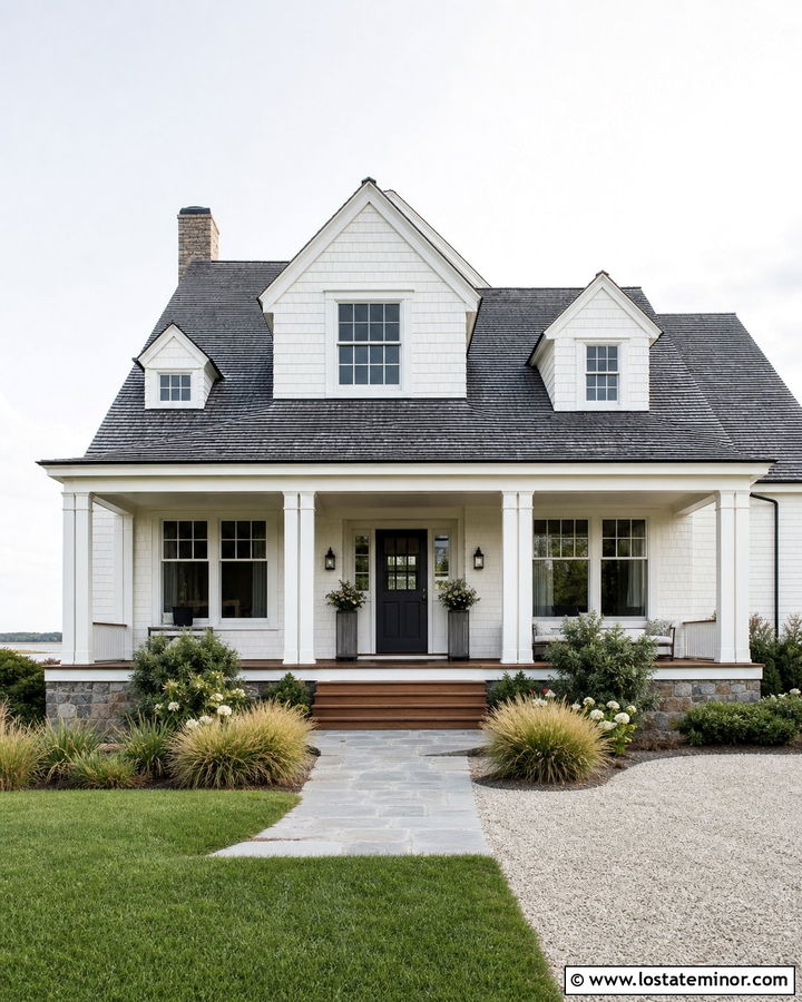 Off White Shingle Siding With Gray Roof Shingles - 30 Off White House Design With Shingles Ideas