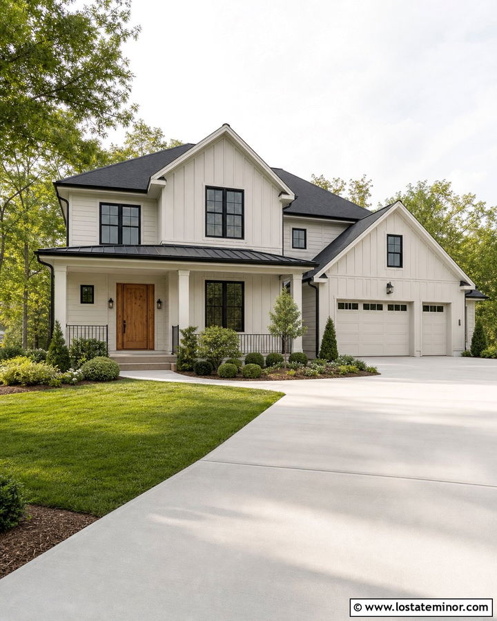 Off White Siding With A Black Roof - 30 Off White House Design With Siding Ideas