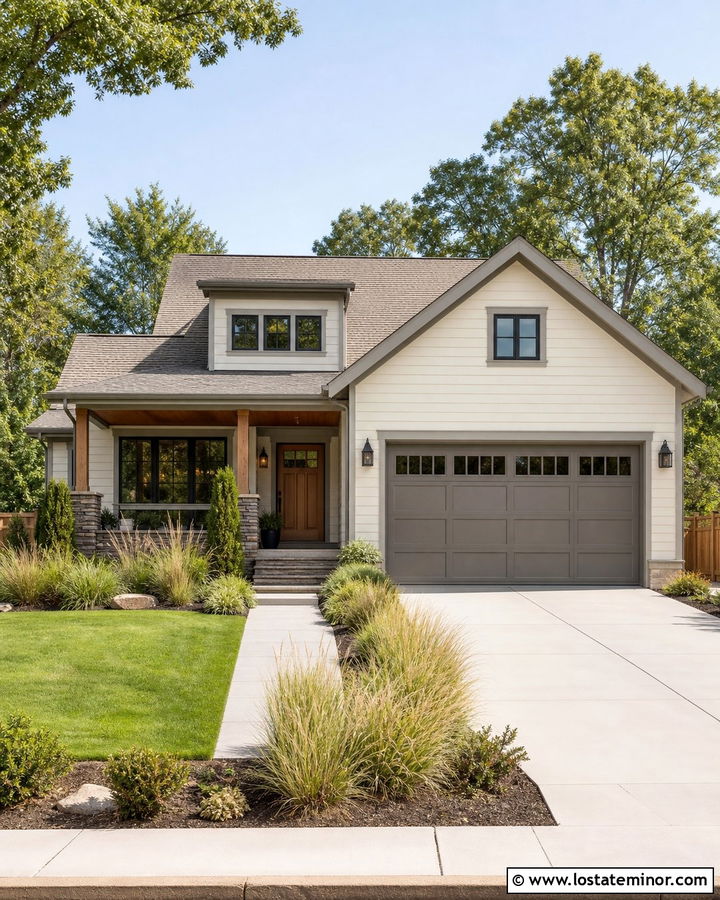 Off White Siding With A Gray Garage Door - 30 Off White House Design With Siding Ideas