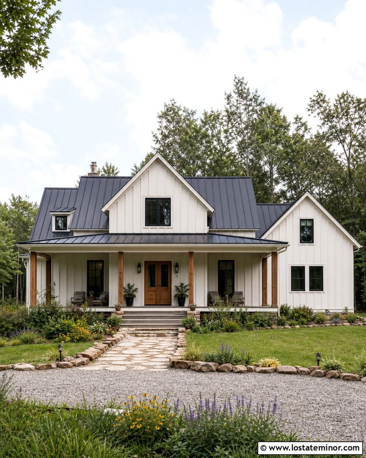 Off White Siding With A Metal Roof - 30 Off White House Design With Siding Ideas