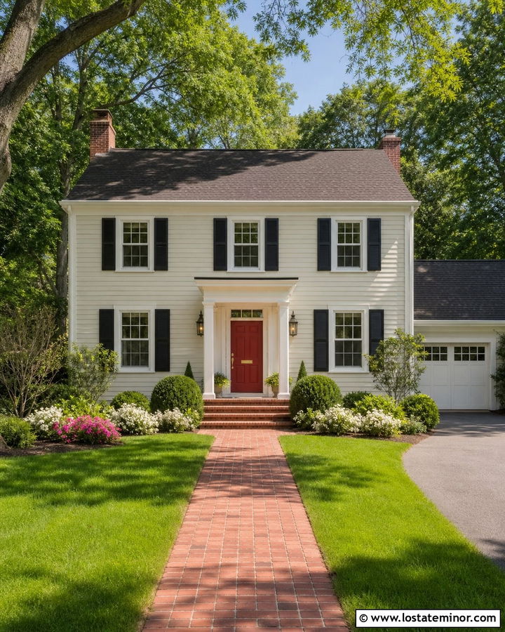Off White Siding With A Red Front Door - 30 Off White House Design With Siding Ideas
