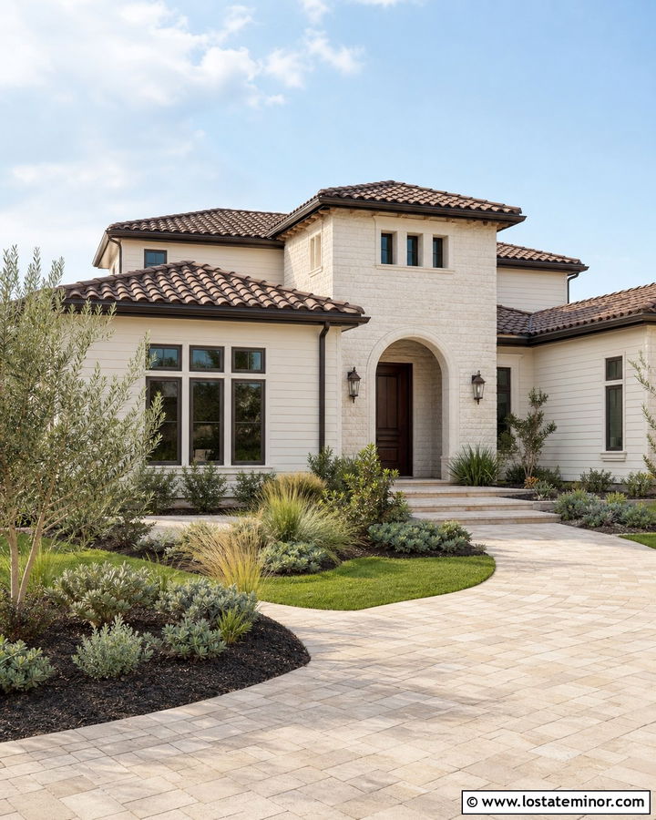 Off White Siding With Beige Stone - 30 Off White House Design With Siding Ideas