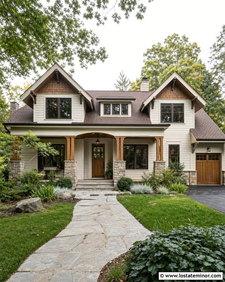 Off White Siding With Cedar Shakes - 30 Off White House Design With Siding Ideas