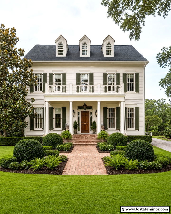 Off White Siding With Dark Green Shutters - 30 Off White House Design With Siding Ideas