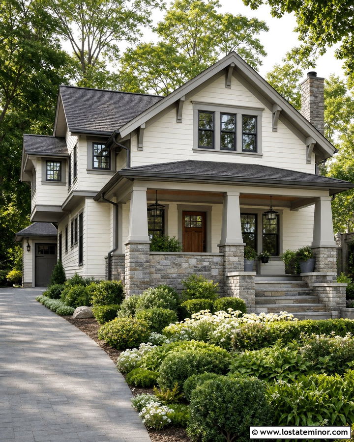 Off White Siding With Gray Stone - 30 Off White House Design With Siding Ideas
