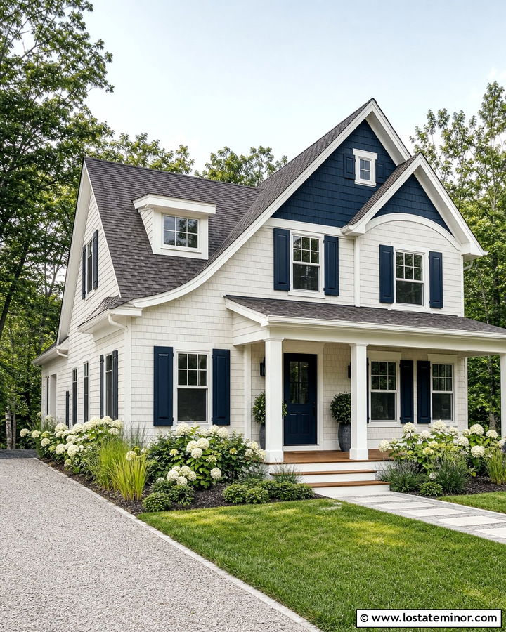 Off White Siding With Navy Accents - 30 Off White House Design With Siding Ideas