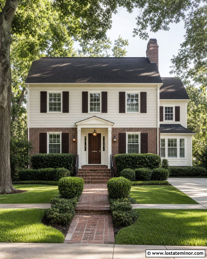 Off White Siding With Red Brick - 30 Off White House Design With Siding Ideas