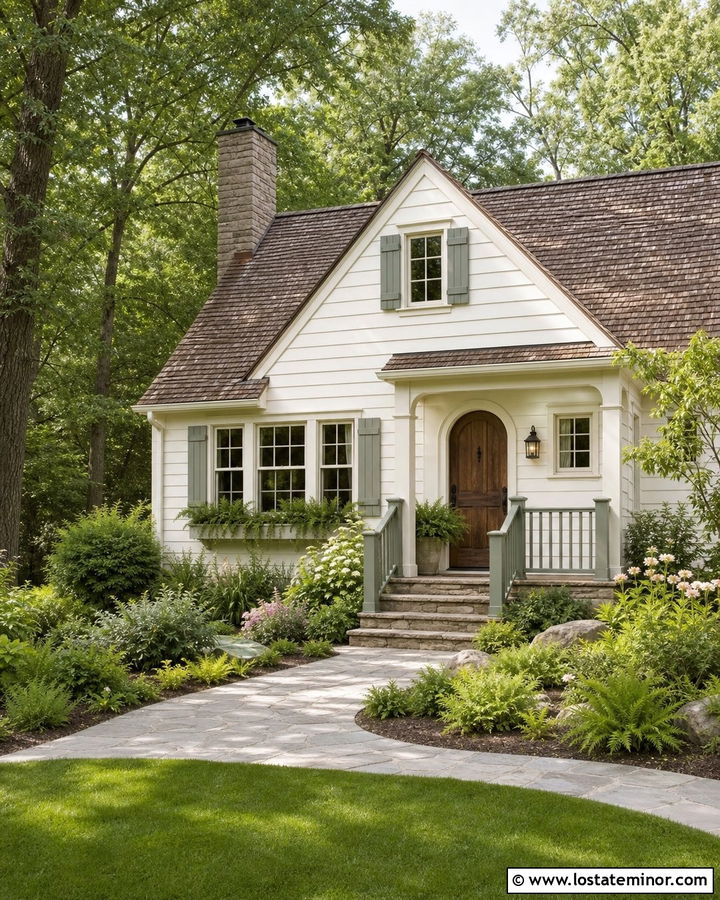 Off White Siding With Sage Green Trim - 30 Off White House Design With Siding Ideas
