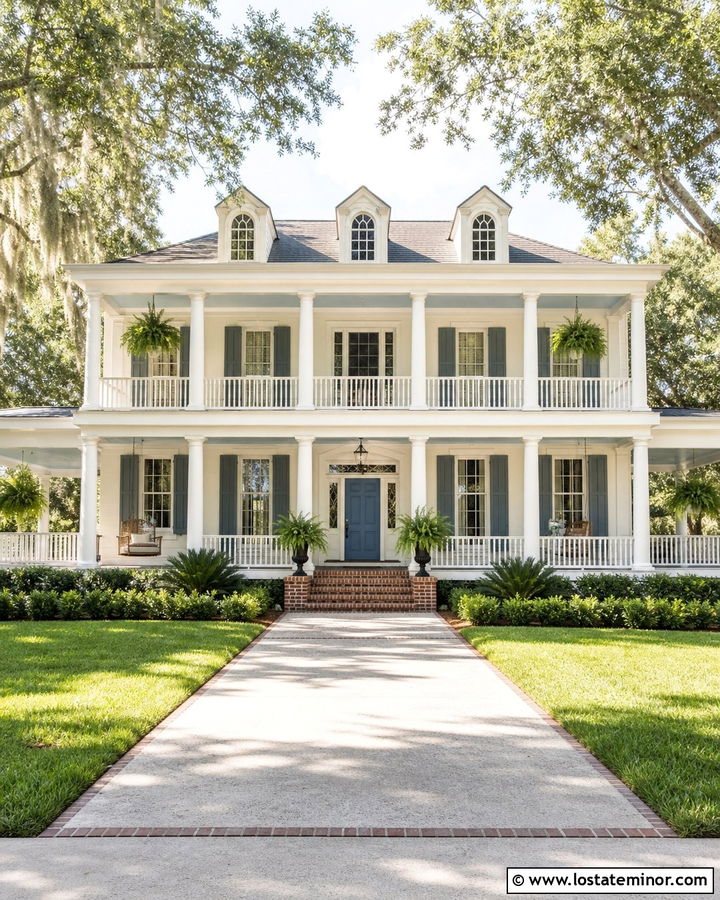 Off White Southern House With Blue Ceiling Swing - 30 Off White House Design With Swing Ideas