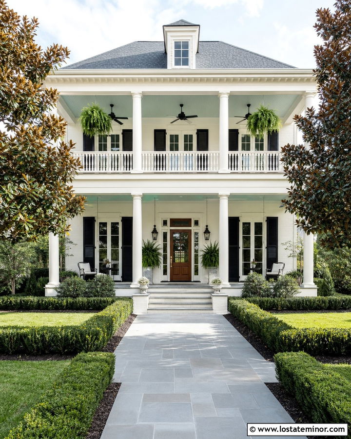 Off White Southern House With Blue Green Porch Ceiling - 30 Off White House Design With Porch Ceiling Ideas