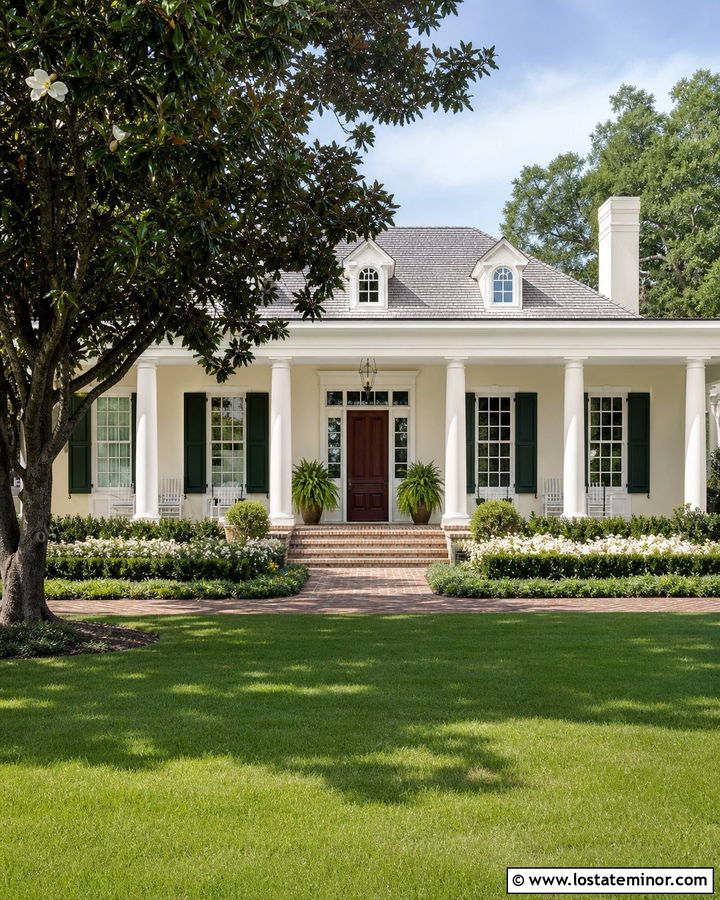 Off White Southern House With Magnolia Landscaping - 30 Off White House Design With Landscaping Ideas