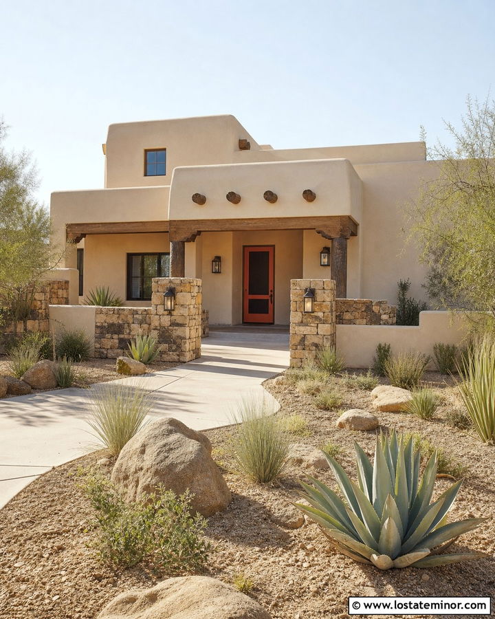 Off White Southwestern House With Terracotta Storm Door - 30 Off White House Design With Storm Door Ideas