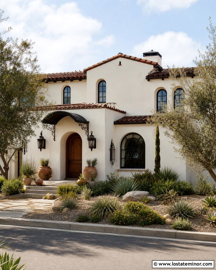 Off White Spanish House With Iron Awning - 30 Off White House Design With Awning Ideas