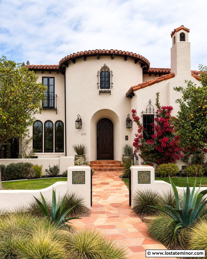 Off White Spanish House With Saltillo Tile Walkway - 30 Off White House Design With Walkway Ideas