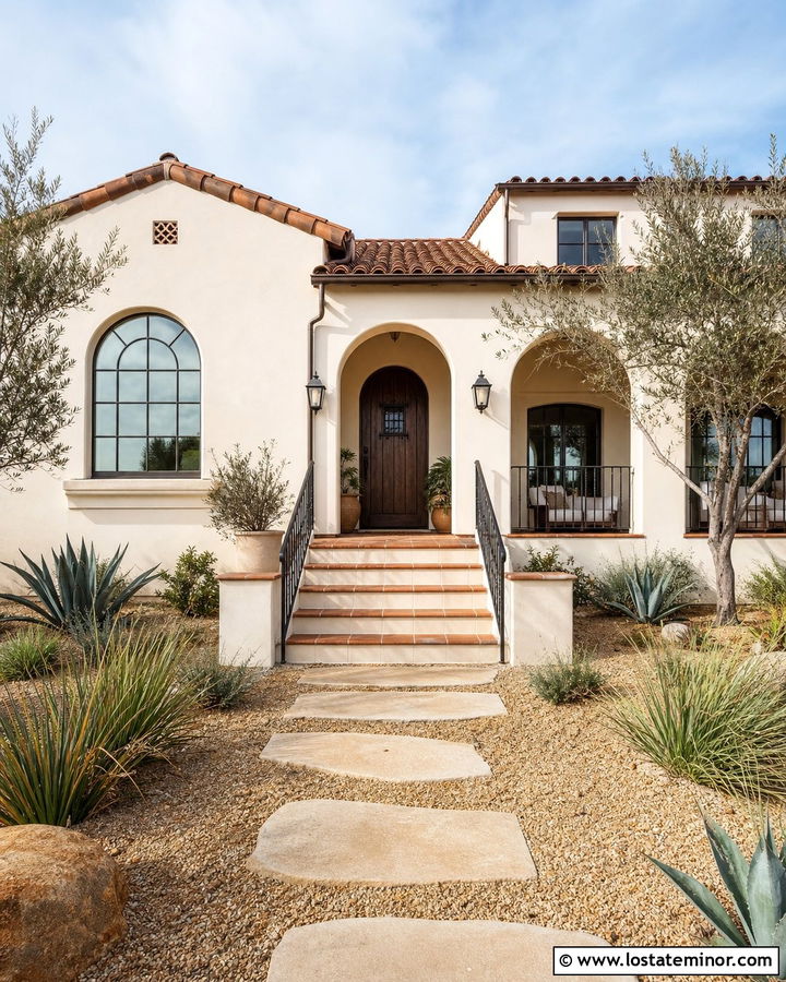 Off White Spanish House With Terracotta Steps - 30 Off White House Design With Steps Ideas